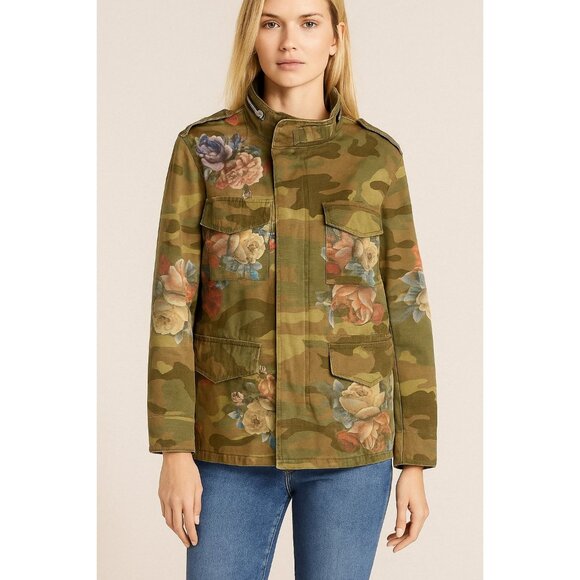 Floral Camouflage Military Style Jacket Jealous Tomato Utility Zipper Snap - Picture 14 of 14